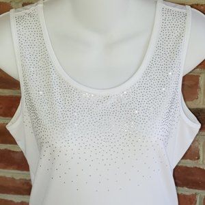 Ethyl Crystal Embellished White Tank Top  Sz M